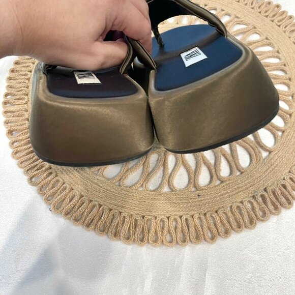 Zara Satin Effect Low Heel Platform Sandals Green Khaki Size EU 36 - Picture 8 of 9